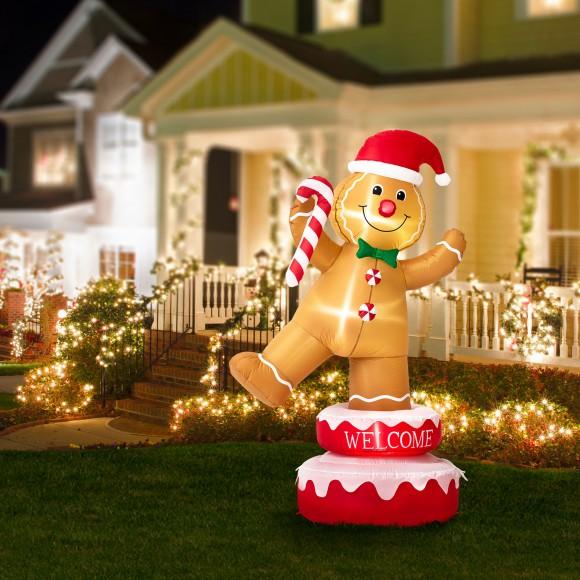 Glitzhome Glitzhome 6FT Lighted Inflatable Rotating Gingerbread Man Décor
