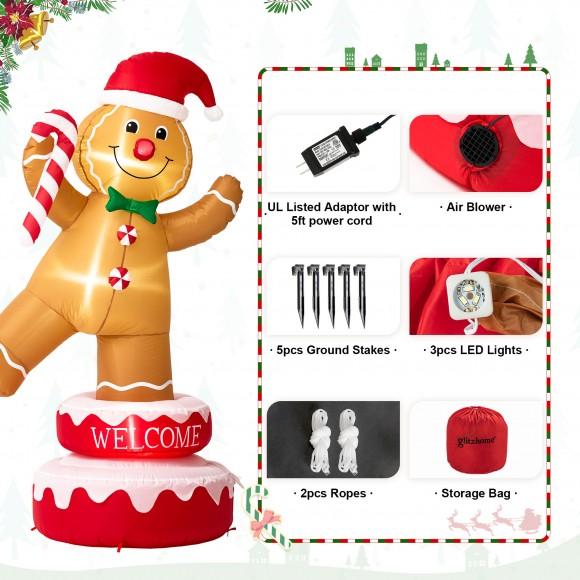 Glitzhome Glitzhome 6FT Lighted Inflatable Rotating Gingerbread Man Décor