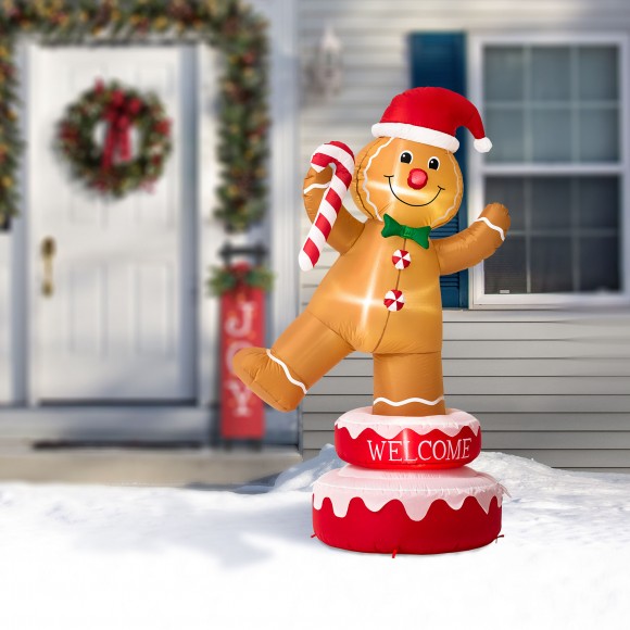 Glitzhome Glitzhome 6FT Lighted Inflatable Rotating Gingerbread Man Décor