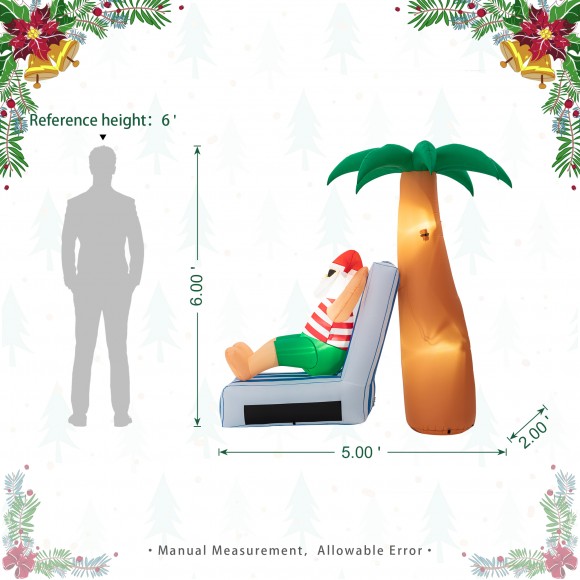 Glitzhome Glitzhome 6FT Lighted Inflatable Santa Under Coconut Tree Decor