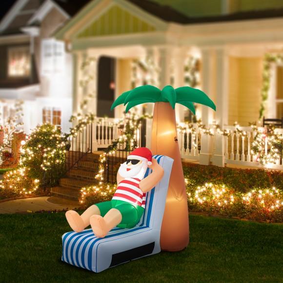 Glitzhome Glitzhome 6FT Lighted Inflatable Santa Under Coconut Tree Decor