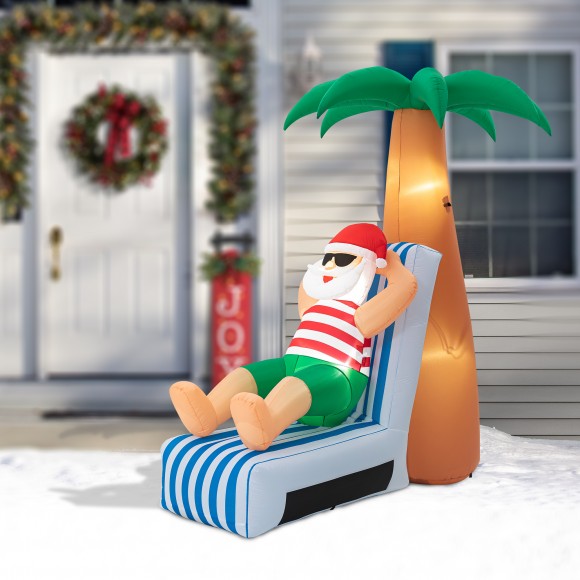Glitzhome Glitzhome 6FT Lighted Inflatable Santa Under Coconut Tree Decor