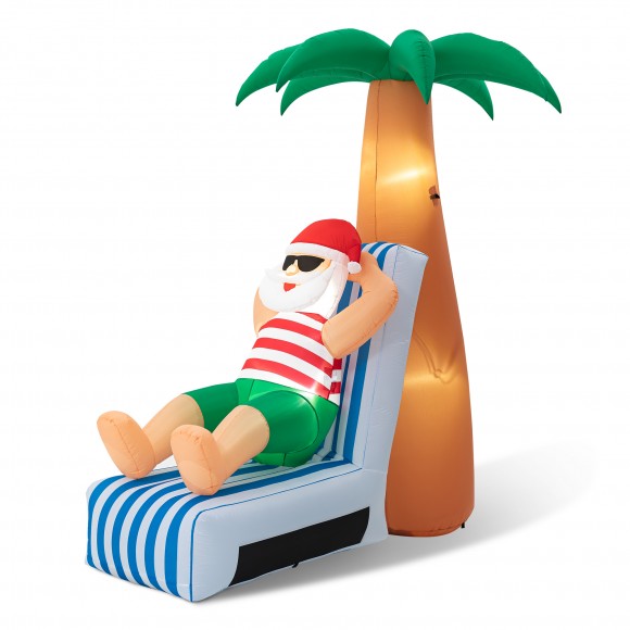 glitzhome Glitzhome 6FT Lighted Inflatable Santa under Coconut Tree Decor