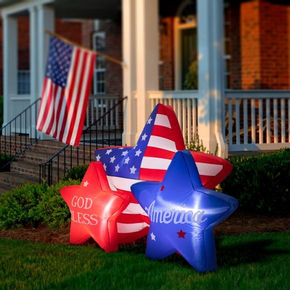 Glitzhome Glitzhome 6ft Lighted Patriotic/Americana Inflatable Stars Decor