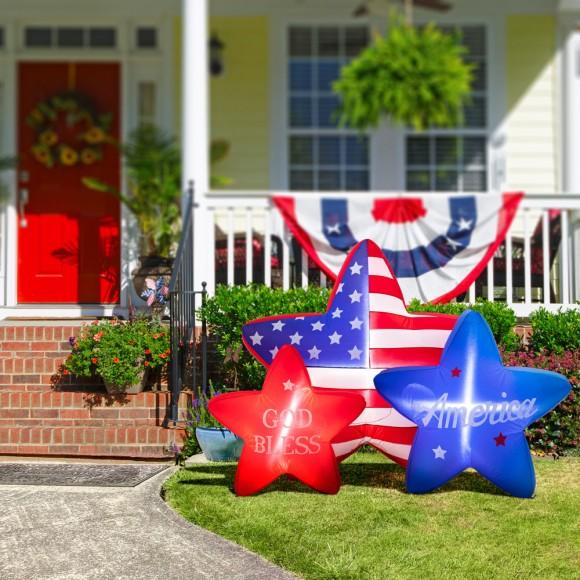 Glitzhome Glitzhome 6ft Lighted Patriotic/Americana Inflatable Stars Decor