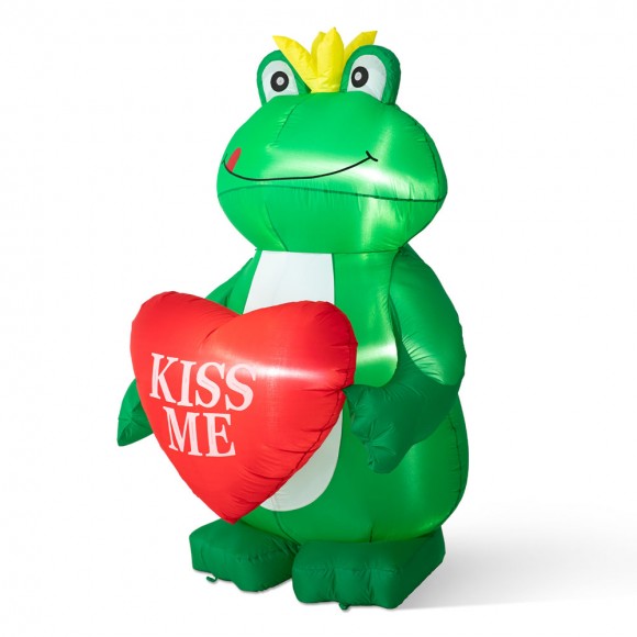 Glitzhome Glitzhome 6ft Lighted Valentine's Inflatable Frog With Heart Decor