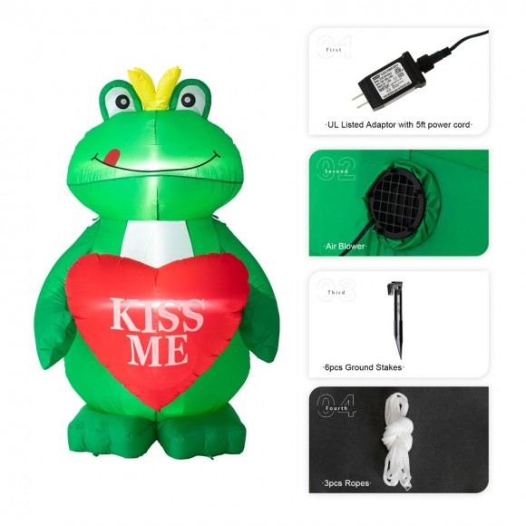Glitzhome Glitzhome 6ft Lighted Valentine's Inflatable Frog With Heart Decor