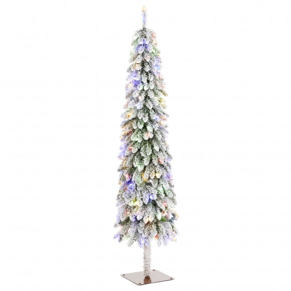 glitzhome Glitzhome 6ft Pre-Lit Flocked Artificial Christmas Tree with 150 Warm White C3 Clear LED Lights 9 function w/Foot Pedal