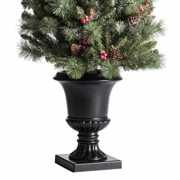 Glitzhome Glitzhome 6ft Pre-Lit Frosted Pine Cones And Red Berries Christmas Porch Tree With 200 Warm White Lights