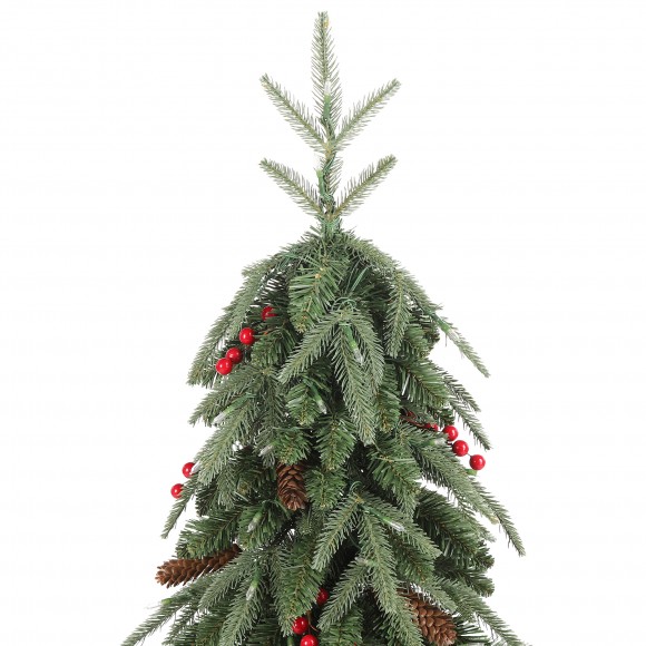 Glitzhome Glitzhome 6ft Pre-lit Green Artificial Christmas Porch Tree With Red Berries Pinecones And 180 Warm White Lights 3 Function W/Foot Pedal