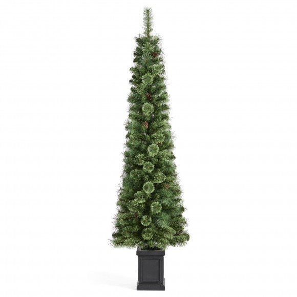 Glitzhome Glitzhome 6ft Pre-Lit Green Cashmere Pine Christmas Porch Tree With Pinecones 130 Warm White/Multi-color Lights 9 Function W/Remote Control