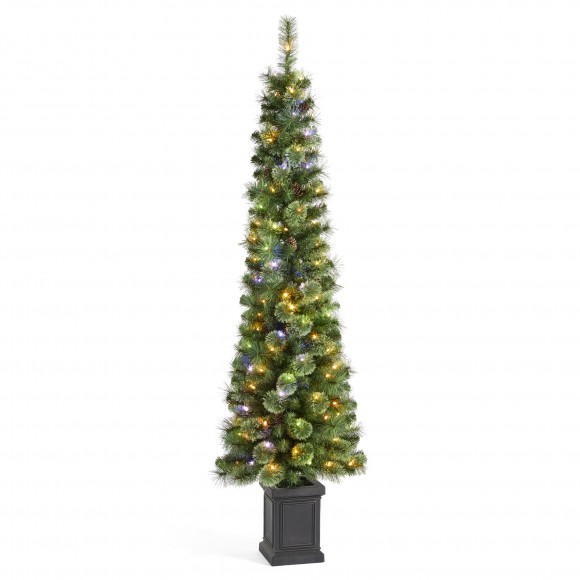 glitzhome Glitzhome 6ft Pre-Lit Green Cashmere Pine Christmas Porch Tree With pinecones 130 Warm White/Multi-color Lights 9 Function w/Remote control