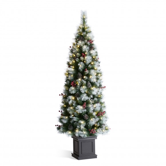 glitzhome Glitzhome 6ft Pre-Lit Greenery Pine Cones and Red Berries Christmas Porch Tree with 200 Warm White Lights