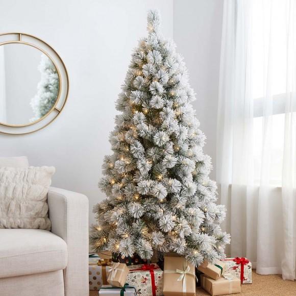 Glitzhome Glitzhome 6ft Pre-Lit Snow Flocked Pencil Pine Artificial Christmas Tree With 300 Warm White Lights