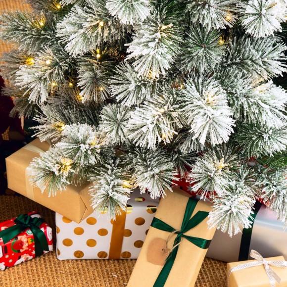 Glitzhome Glitzhome 6ft Pre-Lit Snow Flocked Pencil Pine Artificial Christmas Tree With 300 Warm White Lights