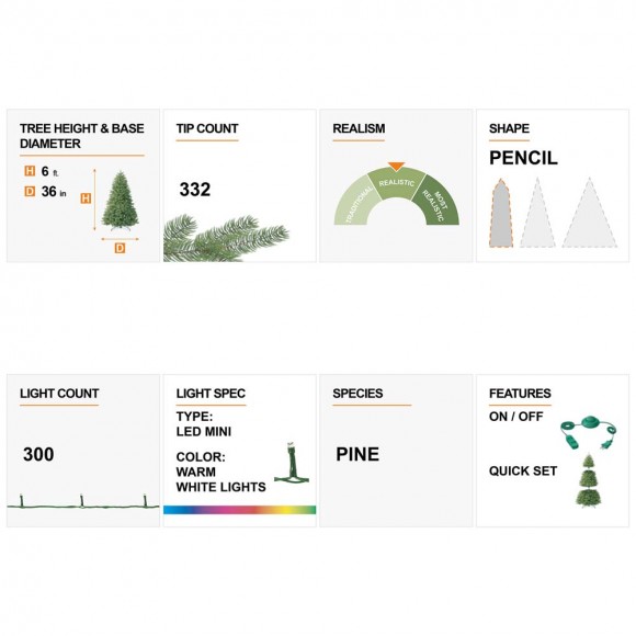 Glitzhome Glitzhome 6ft Pre-Lit Snow Flocked Pencil Pine Artificial Christmas Tree With 300 Warm White Lights