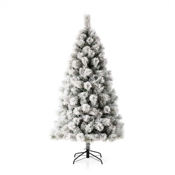 glitzhome Glitzhome 6ft Pre-Lit Snow Flocked Pencil Pine Artificial Christmas Tree with 300 Warm White Lights