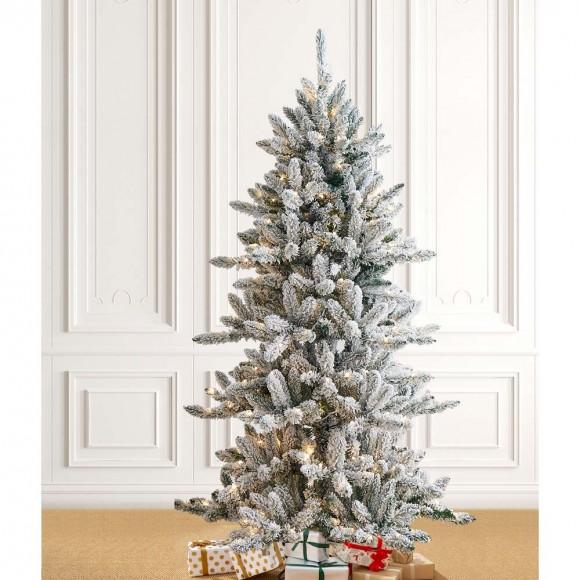 Glitzhome Glitzhome 6ft Pre-Lit Snow Flocked Slim Fir Artificial Christmas Tree With 300 Warm White Lights