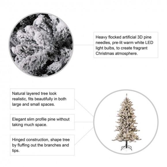 Glitzhome Glitzhome 6ft Pre-Lit Snow Flocked Slim Fir Artificial Christmas Tree With 300 Warm White Lights