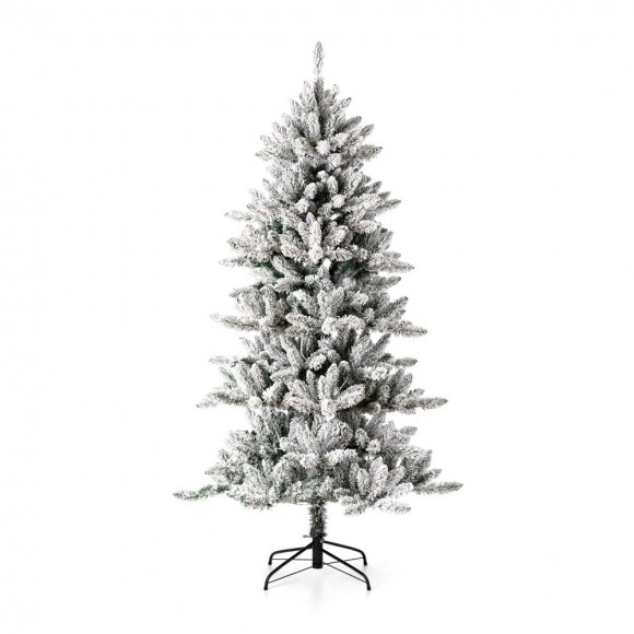glitzhome Glitzhome 6ft Pre-Lit Snow Flocked Slim Fir Artificial Christmas Tree with 300 Warm White Lights