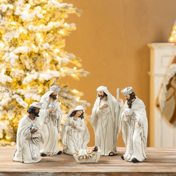 Glitzhome Glitzhome 6pcs Ivory Resin Nativity Figurine Set