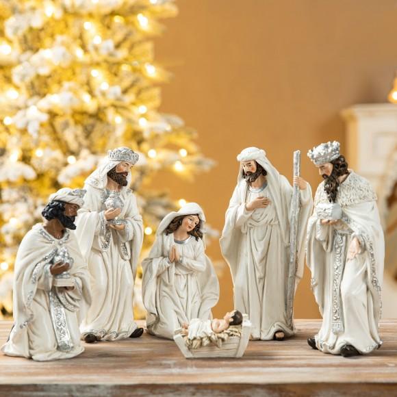 Glitzhome Glitzhome 6pcs Ivory Resin Nativity Figurine Set