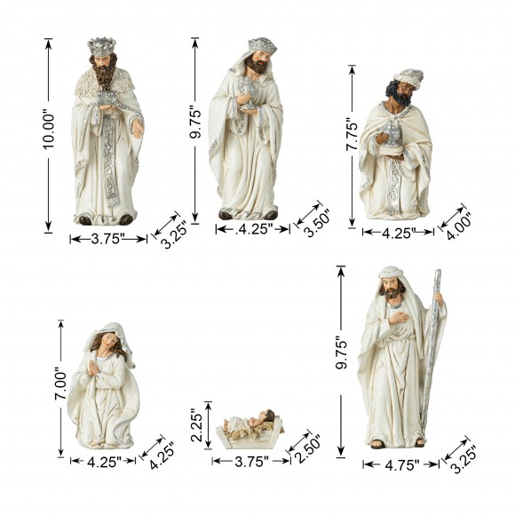 Glitzhome Glitzhome 6pcs Ivory Resin Nativity Figurine Set