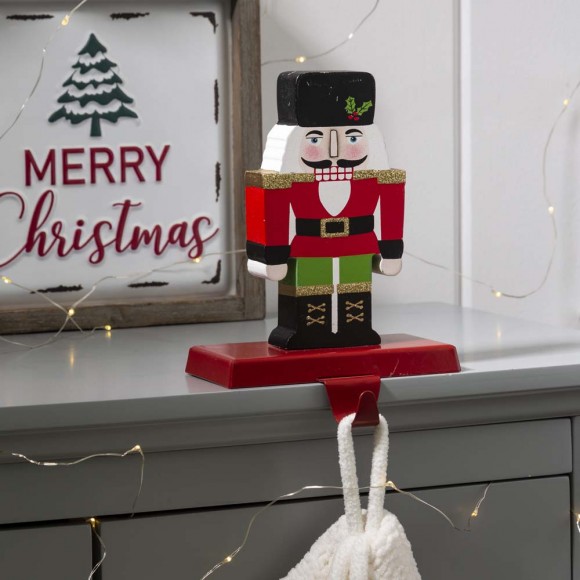 Glitzhome Glitzhome 7.00"H Wooden/Metal Nutcracker Stocking Holder
