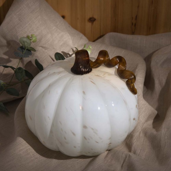 Glitzhome Glitzhome 7.09"H Hand Blown Golden/White Glass Pumpkin Decor