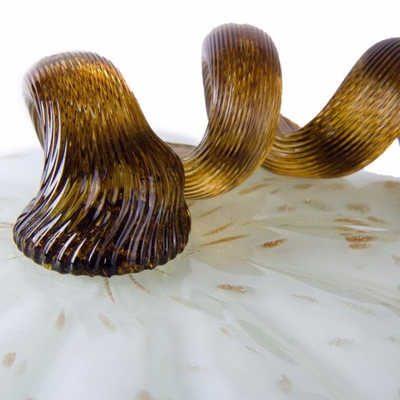 Glitzhome Glitzhome 7.09"H Hand Blown Golden/White Glass Pumpkin Decor