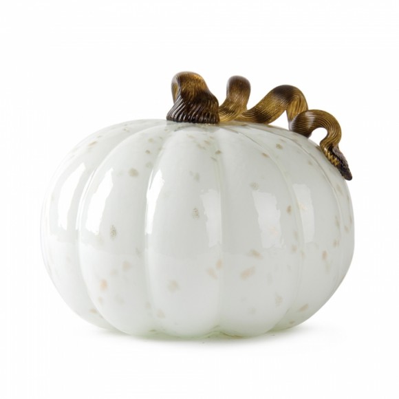 Glitzhome Glitzhome 7.09"H Hand Blown Golden/White Glass Pumpkin Decor