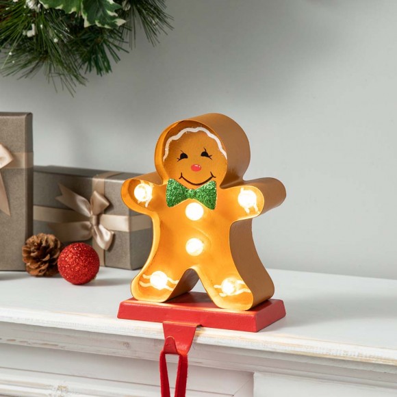 Glitzhome Glitzhome 7.25"H Marquee LED Gingerbread Man Christmas Stocking Holder
