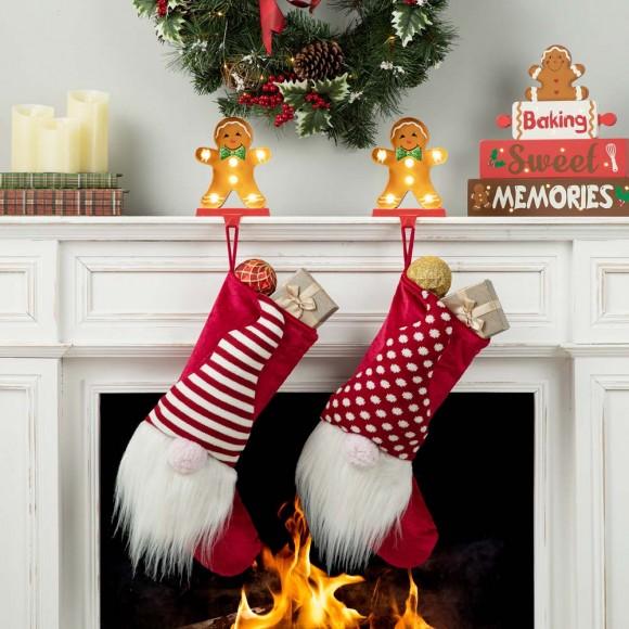 Glitzhome Glitzhome 7.25"H Marquee LED Gingerbread Man Christmas Stocking Holder