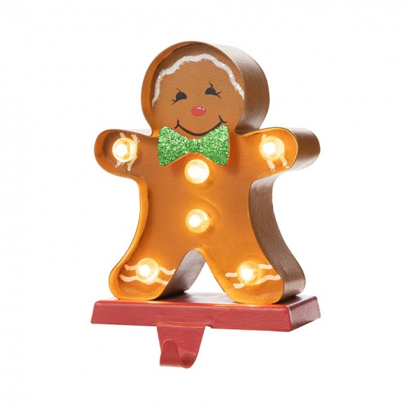 glitzhome Glitzhome 7.25"H Marquee LED Gingerbread Man Christmas Stocking Holder
