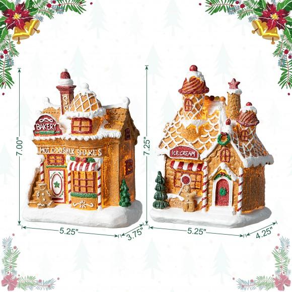 Glitzhome Glitzhome 7.25"H Set Of 2 Lighted Resin Christmas Gingerbread House Table Decor
