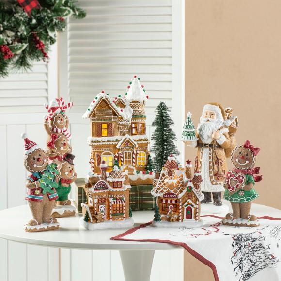 Glitzhome Glitzhome 7.25"H Set Of 2 Lighted Resin Christmas Gingerbread House Table Decor