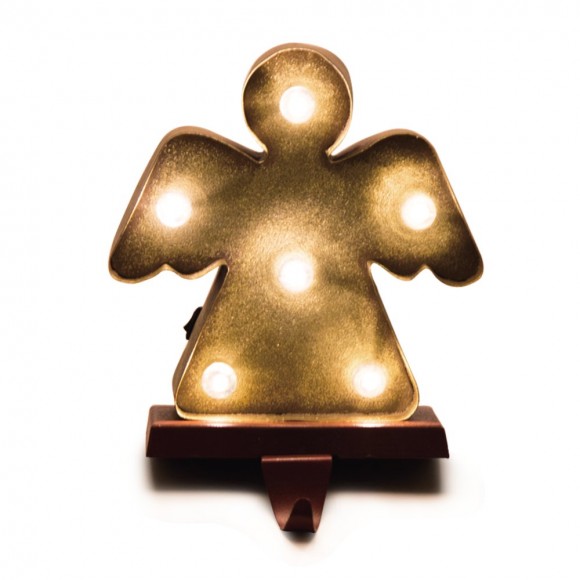 glitzhome Glitzhome 7.48" Marquee LED Lighted Angel Christmas Stocking Holder Battery Operated