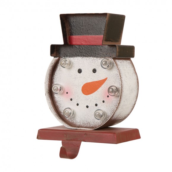Glitzhome Glitzhome 7.48" Marquee LED Lighted Snowman Head Christmas Stocking Holder Battery Operated