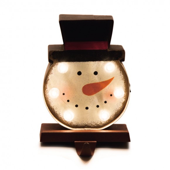 glitzhome Glitzhome 7.48" Marquee LED Lighted Snowman Head Christmas Stocking Holder Battery Operated