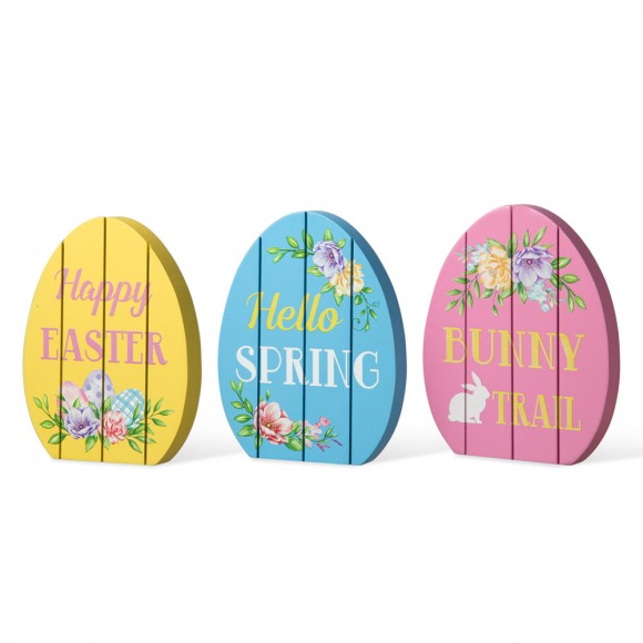 glitzhome Glitzhome 7.5"H Set of 3 Wooden Easter Egg Table Decor