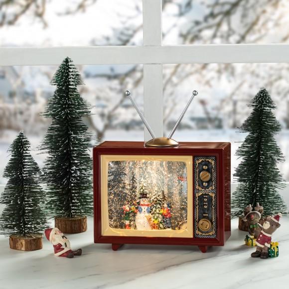 Glitzhome Glitzhome 7.5"L Lighted TV With Snowman Waterglobe