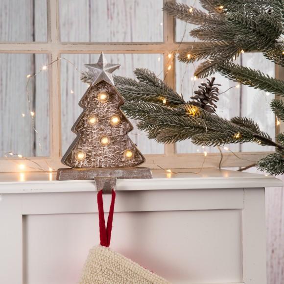 Glitzhome Glitzhome 7.50"H Marquee LED Wooden/Metal Christmas Tree Stocking Holder