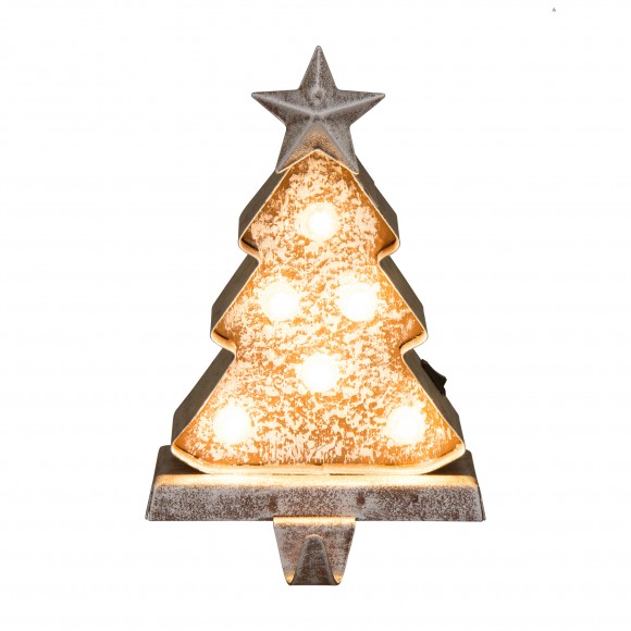 glitzhome Glitzhome 7.50"H Marquee LED Wooden/Metal Christmas Tree Stocking Holder