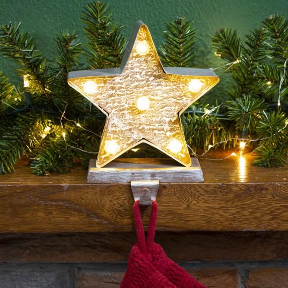 Glitzhome Glitzhome 7.50"H Marquee LED Wooden/Metal Star Stocking Holder