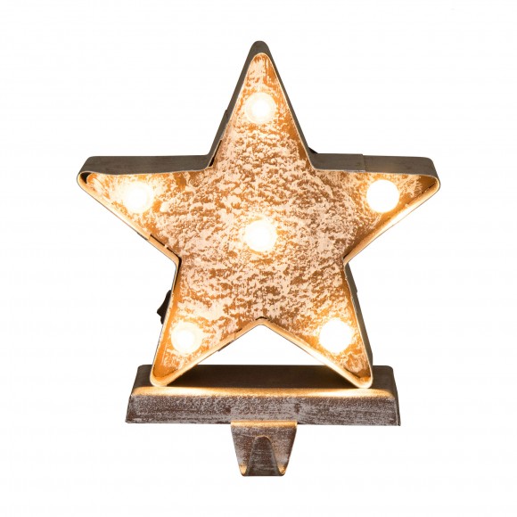 glitzhome Glitzhome 7.50"H Marquee LED Wooden/Metal Star Stocking Holder