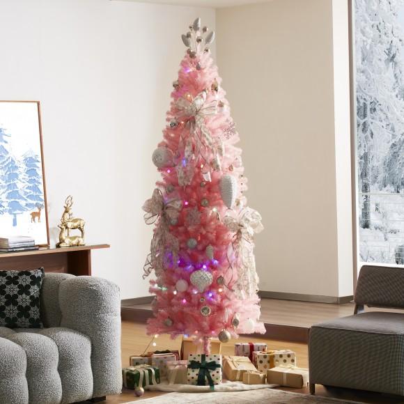 Glitzhome Glitzhome 7.5ft Pink Pencil Tinsel Artificial Christmas Tree