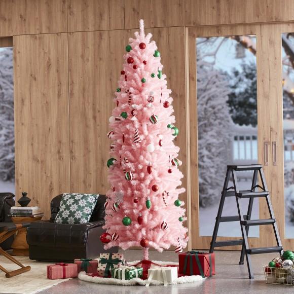 Glitzhome Glitzhome 7.5ft Pink Pencil Tinsel Artificial Christmas Tree