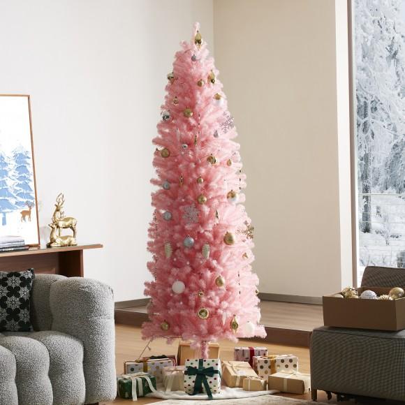 Glitzhome Glitzhome 7.5ft Pink Pencil Tinsel Artificial Christmas Tree