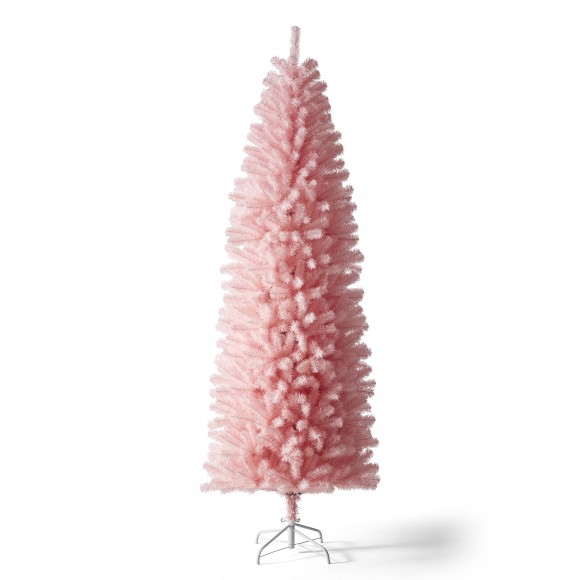 glitzhome Glitzhome 7.5ft Pink Pencil Tinsel Artificial Christmas Tree