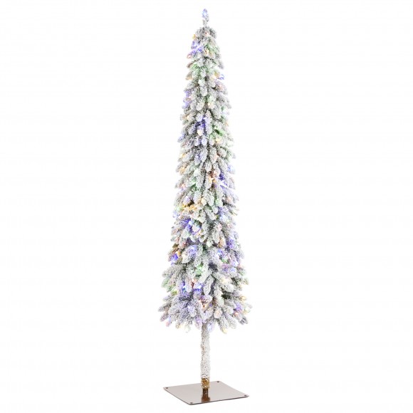 glitzhome Glitzhome 7.5ft Pre-Lit Flocked Artificial Christmas Tree with 250 Warm White C3 Clear LED Lights 9 function w/Foot Pedal
